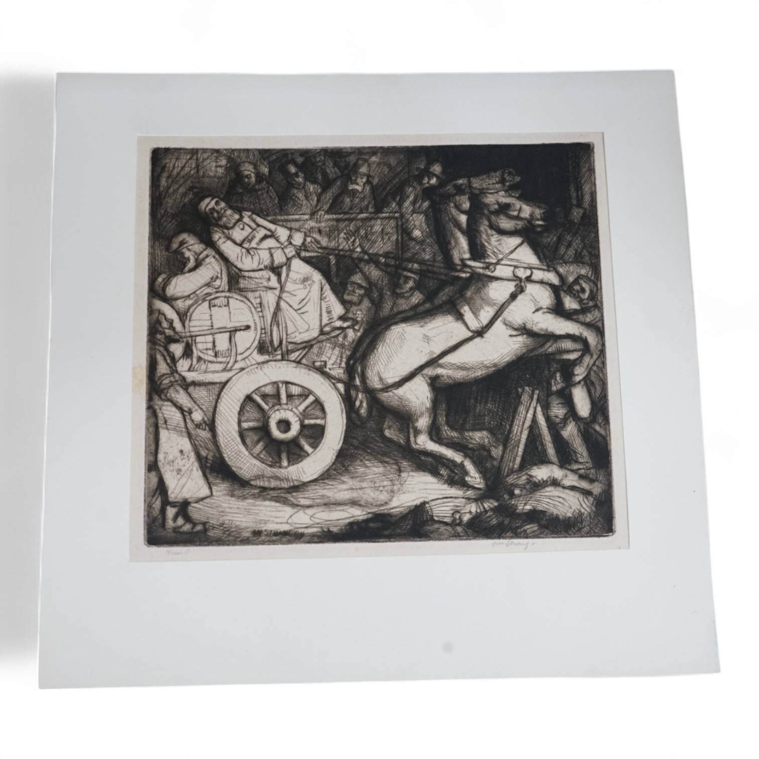 William Strang RA (Scottish, 1859-1921), etching, 'The Traffic’, signed and inscribed, 22 x 24cm, unframed. Condition - fair to good